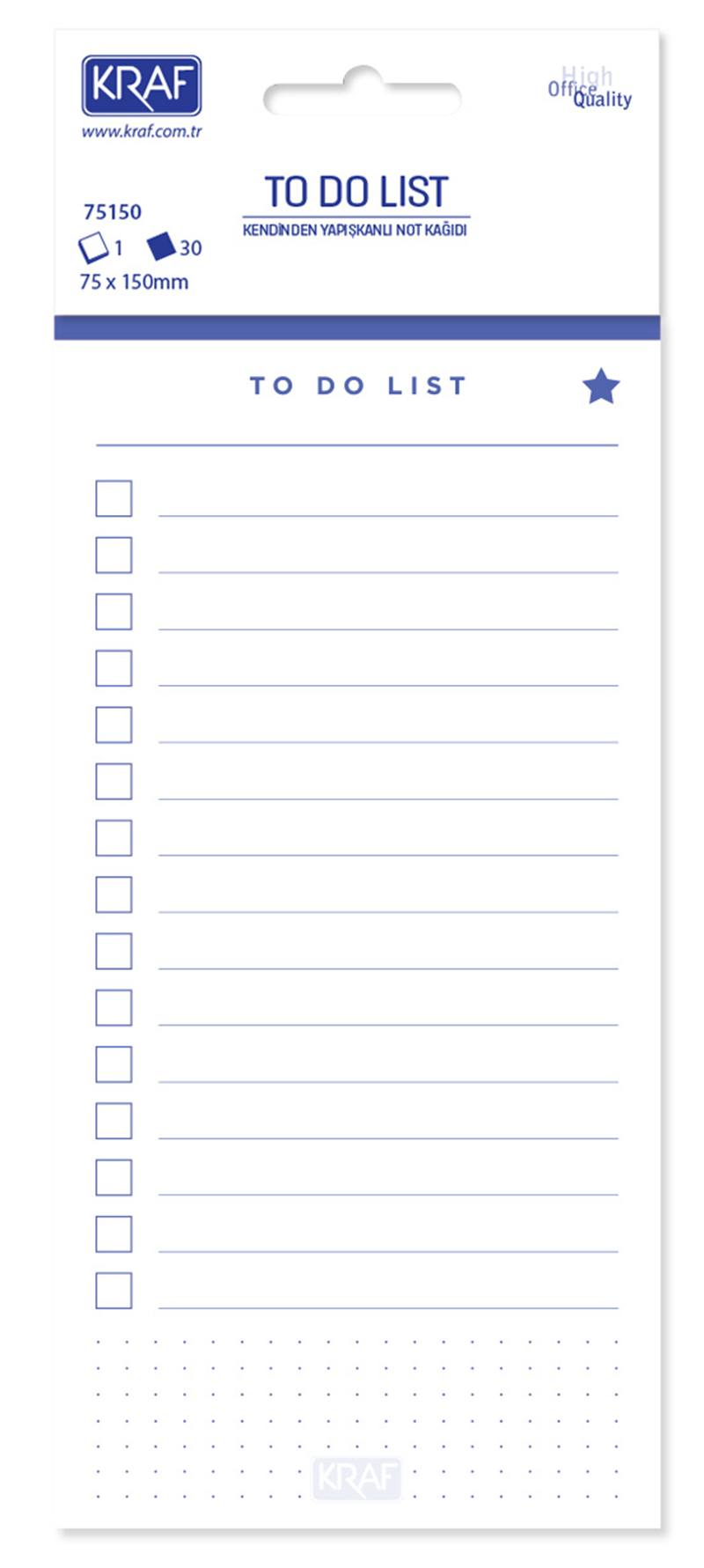 KRAF YAPIŞKANLI NOT KAĞIDI TO DO LIST - YAPILACAKLAR LİSTESİ  75x150 30 YP 75150