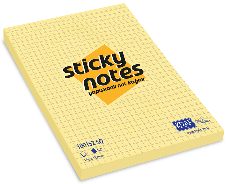 KRAF YAPIŞKANLI NOT KAĞIDI 100x152 SARI KARELİ 100152-SQ